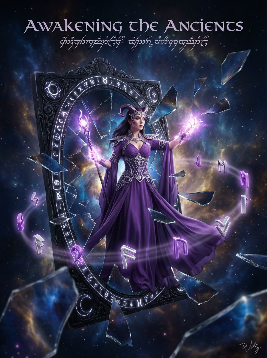 Sorceress Emerging from Obsidian Mirror