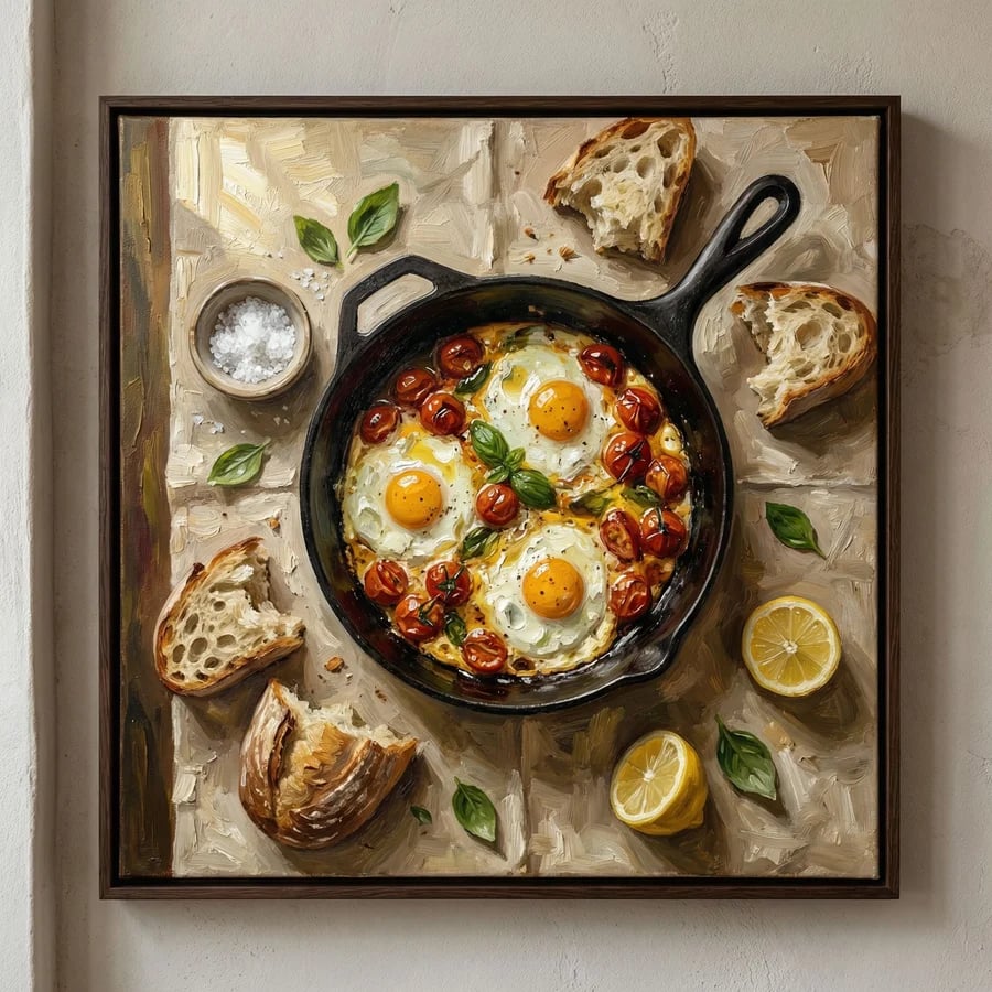 Overhead Skillet Eggs Photography — AI image template example