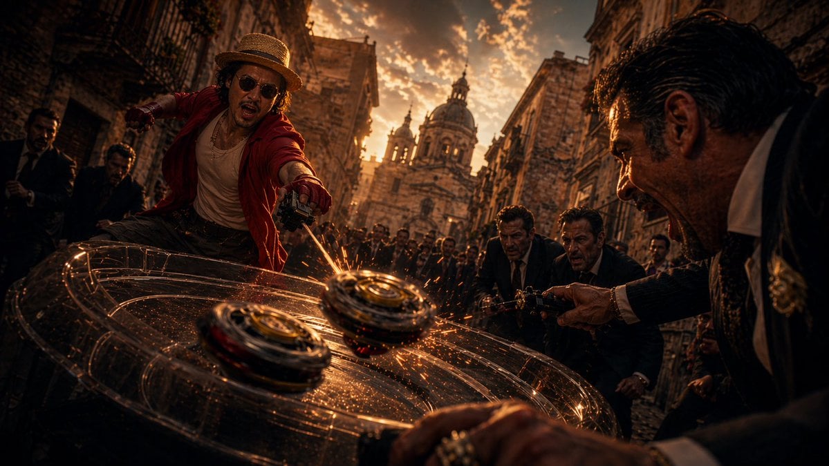 Cinematic Spinning Top Street Duel
