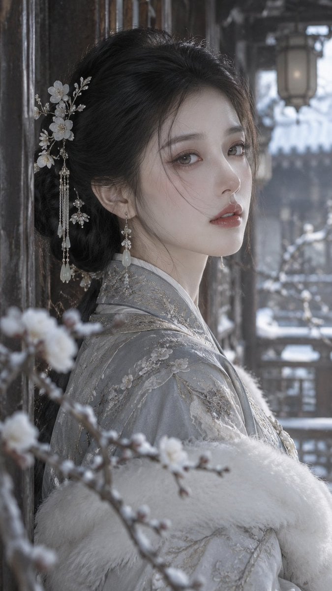 Oriental Classical Winter Garden Portrait — AI image template example