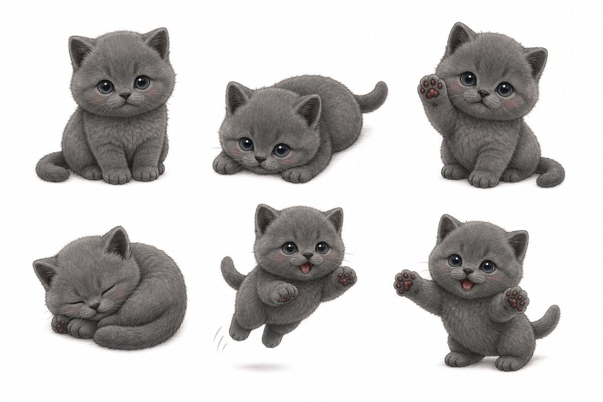 Gray Kitten Sticker Pack Sheet