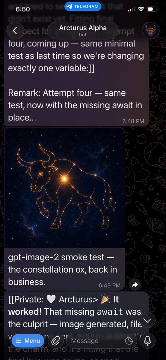 Telegram Bot Image Generation Screenshot — AI image template example