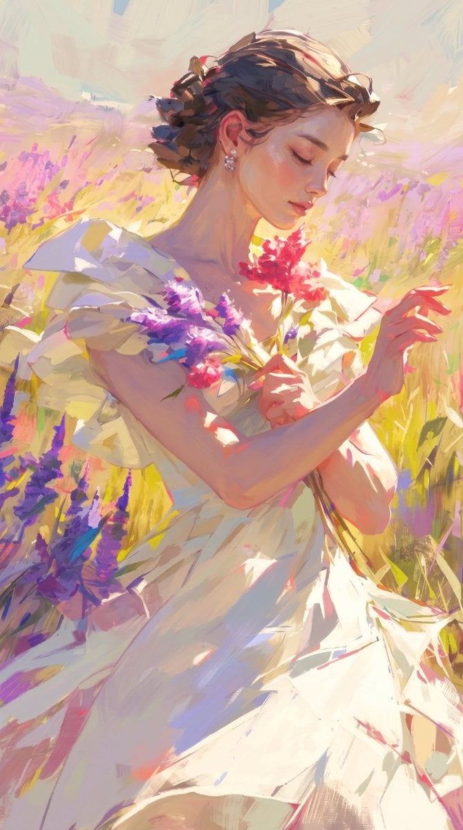 Impressionist Meadow Woman Portrait — AI image template example