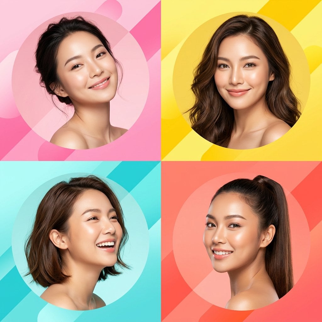 Ultra-modern high-end skincare advertising collage featuring four — AI image template example