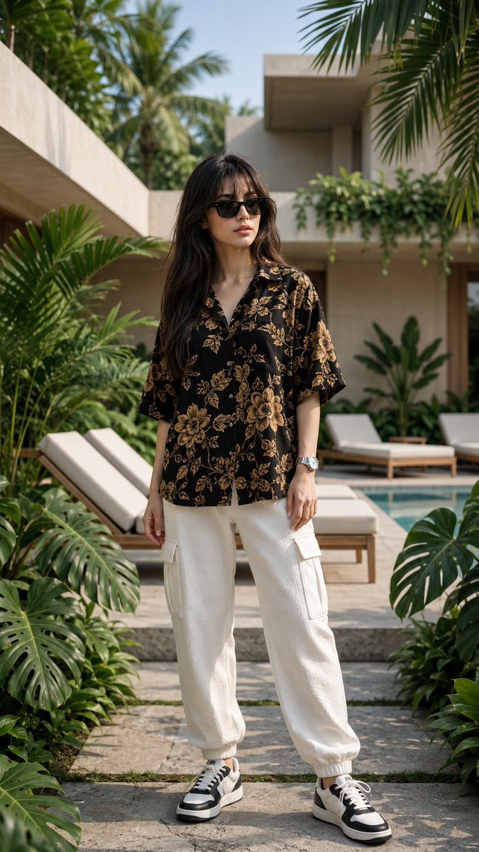 Luxury Tropical Villa Fashion Portrait — AI image template example