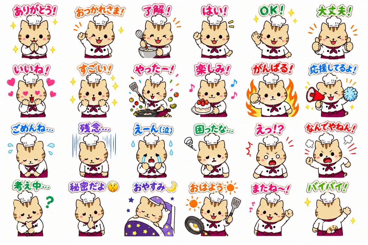 Chef Cat LINE Sticker Sheet