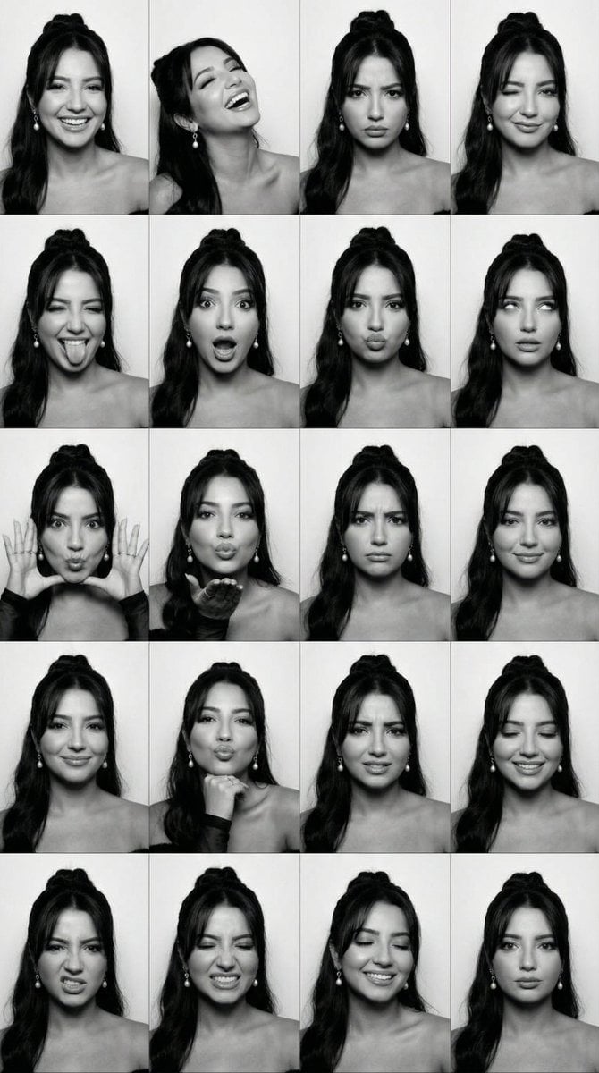 Black and White Photobooth Expression Grid (4x4)