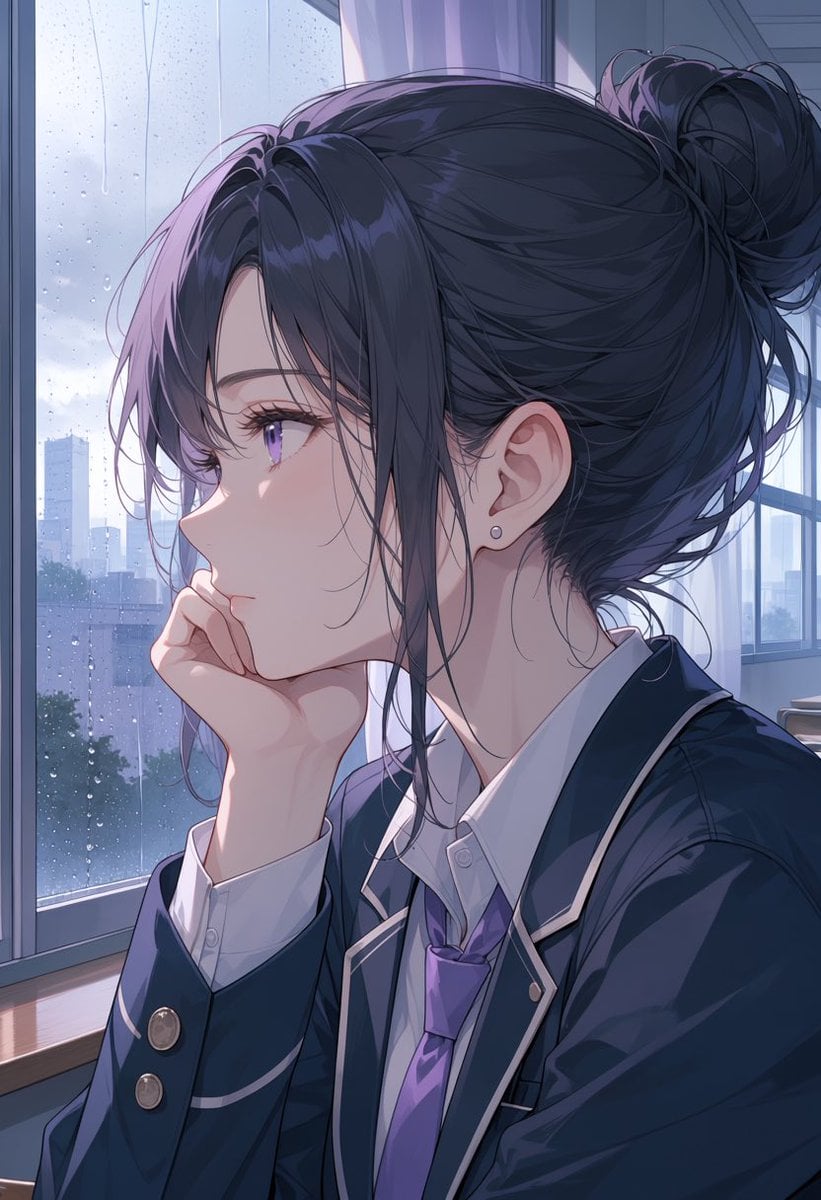 Rainy Anime Student Portrait