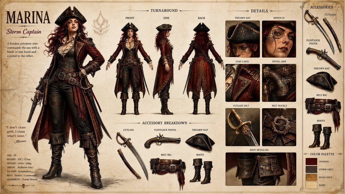 Pirate RPG Character Design Sheet
