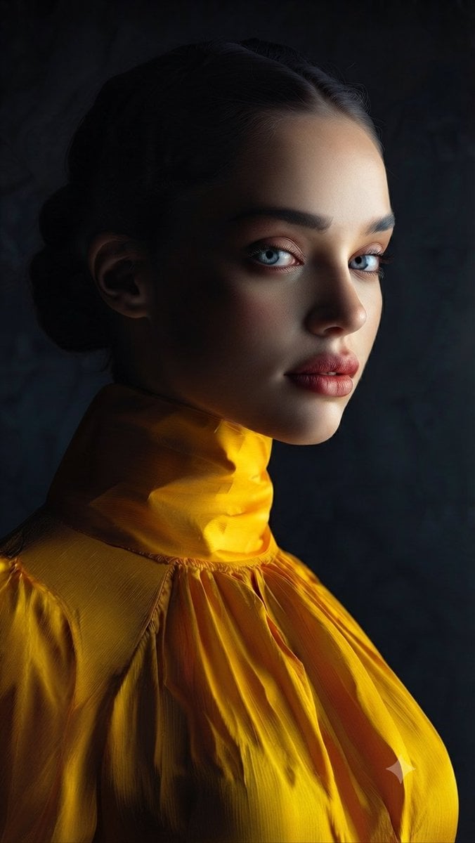 Yellow Silk Studio Portrait — AI image template example