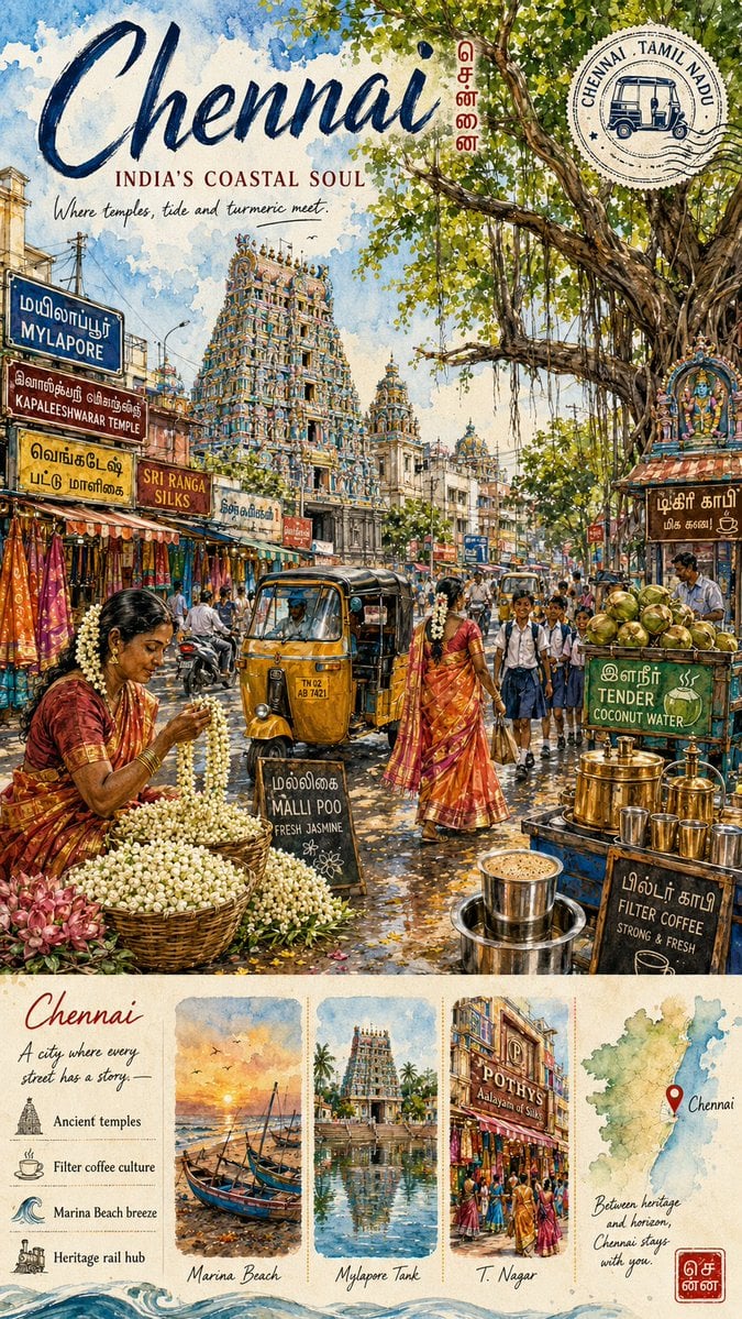 Chennai Watercolor Travel Poster