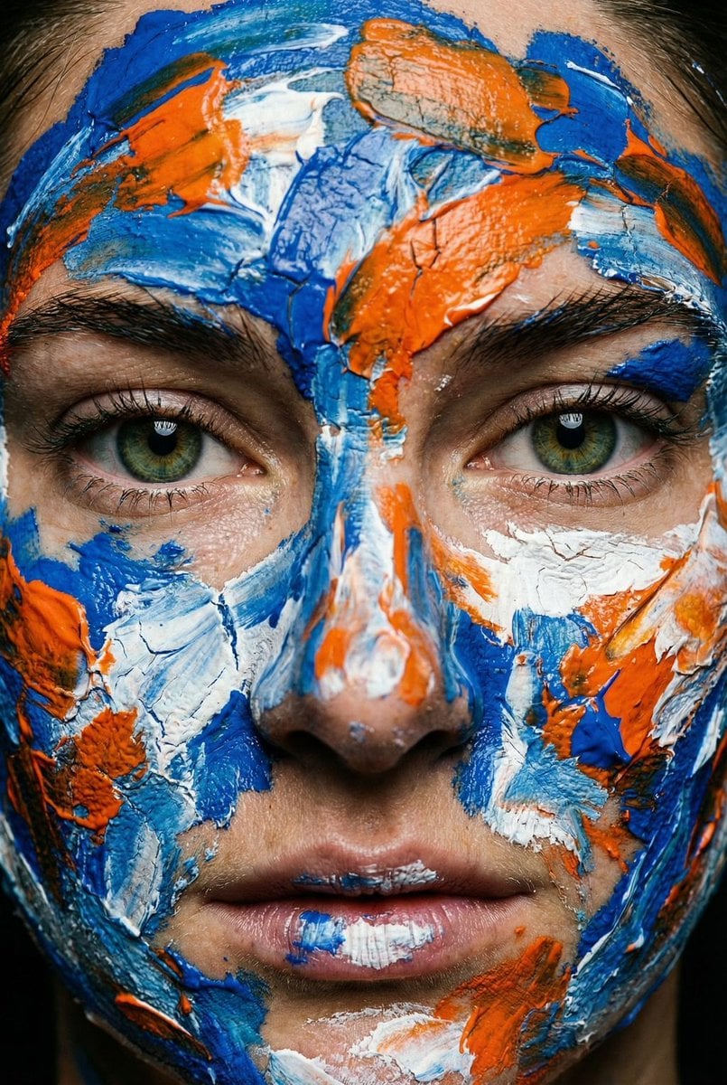 Macro Portrait with Impasto Acrylic Paint Texture