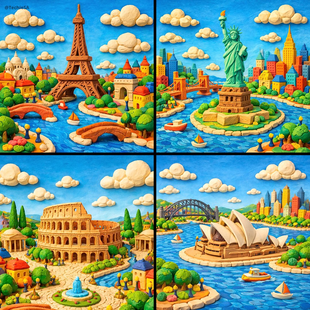 Whimsical miniature world featuring crafted entirely from colorful