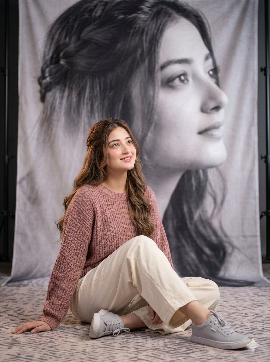 Artistic Floor Seated Portrait — AI image template example