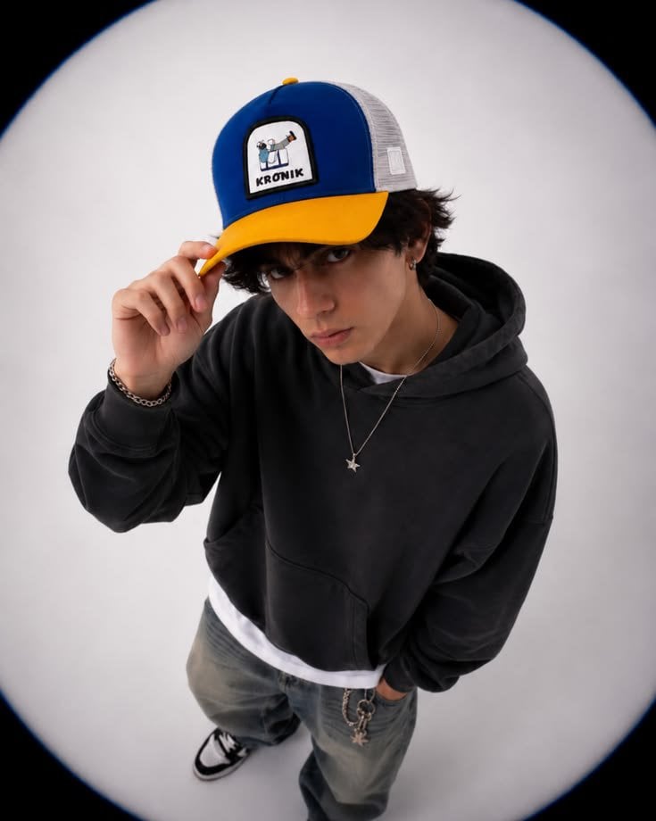 Fisheye Streetwear Fashion Portrait — AI image template example