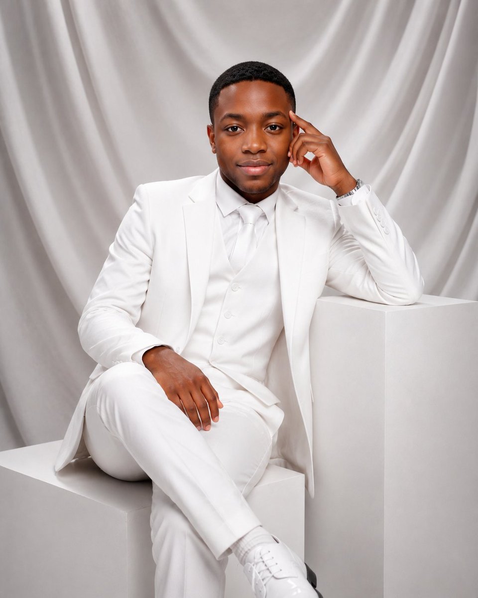 Luxury White Suit Studio Portrait — AI image template example