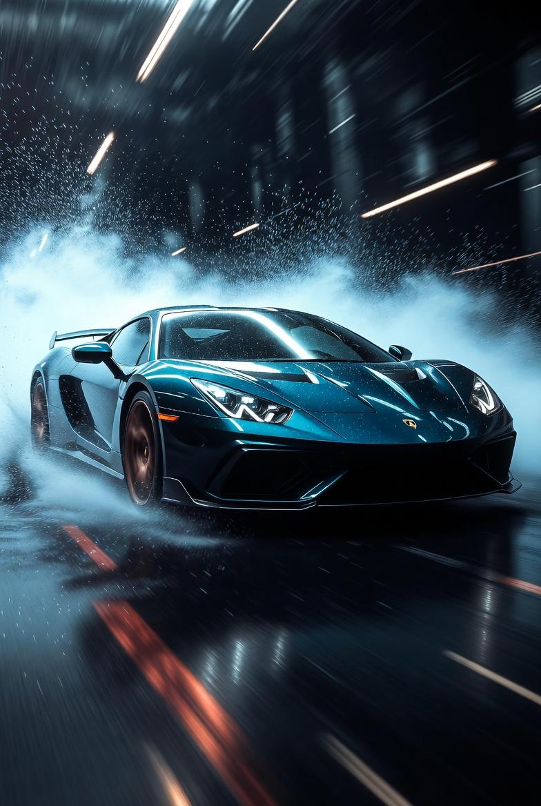 Hyper-realistic cinematic product photograph of a luxury sports car — AI image template example