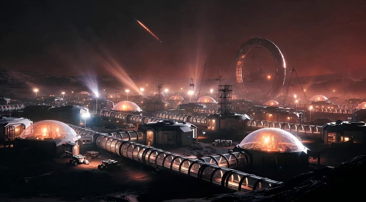 Futuristic Mars Colony Nightscape