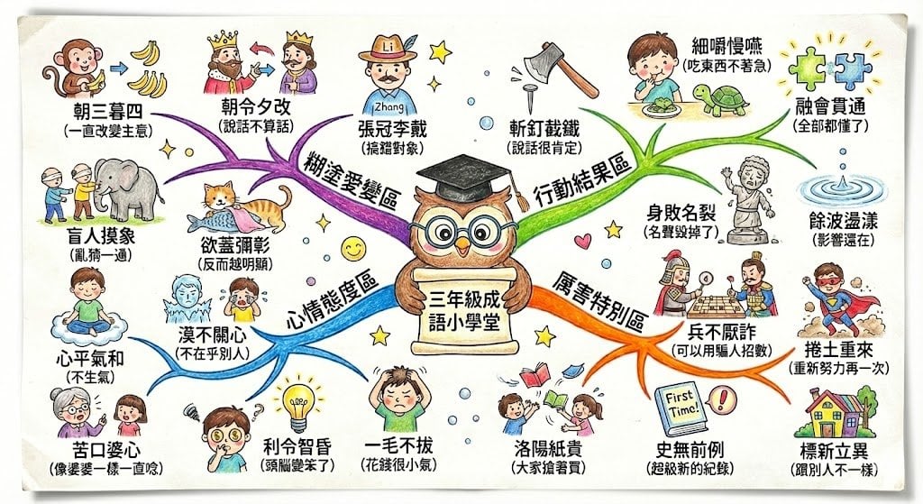 Hand-drawn mind map for explaining Chinese idioms