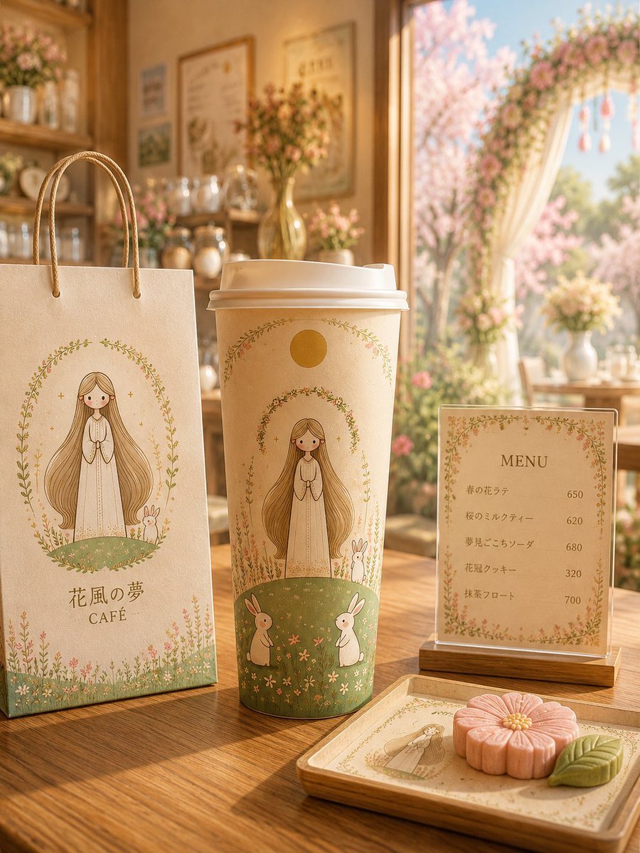Floral Character Café Merchandise Scene — AI image template example
