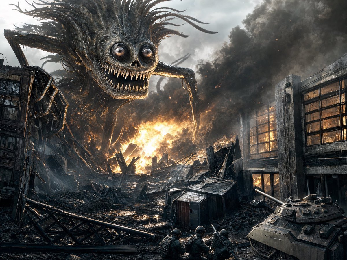 Giant Monster in Ruined War City