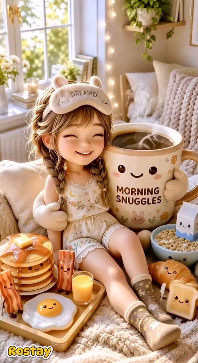 Whimsical Chibi Breakfast Scene