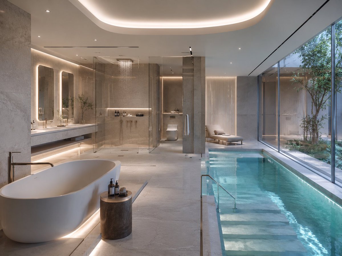 Luxury Spa Bathroom with Indoor Pool — AI image template example