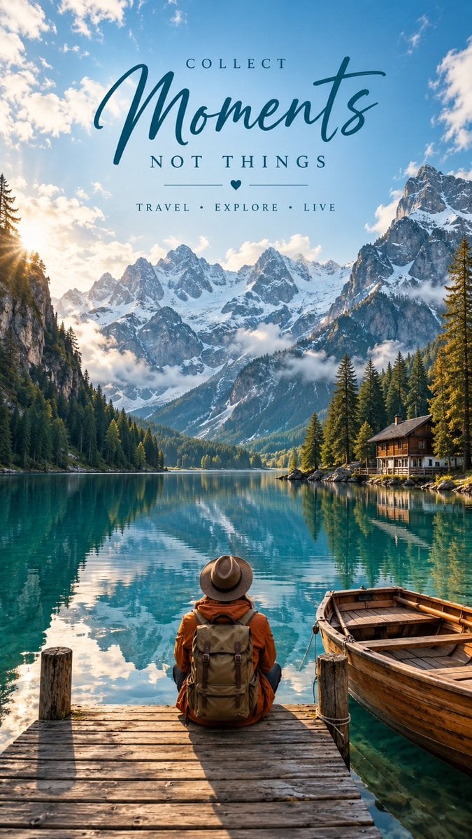 Alpine Lake Travel Editorial Poster — AI image template example