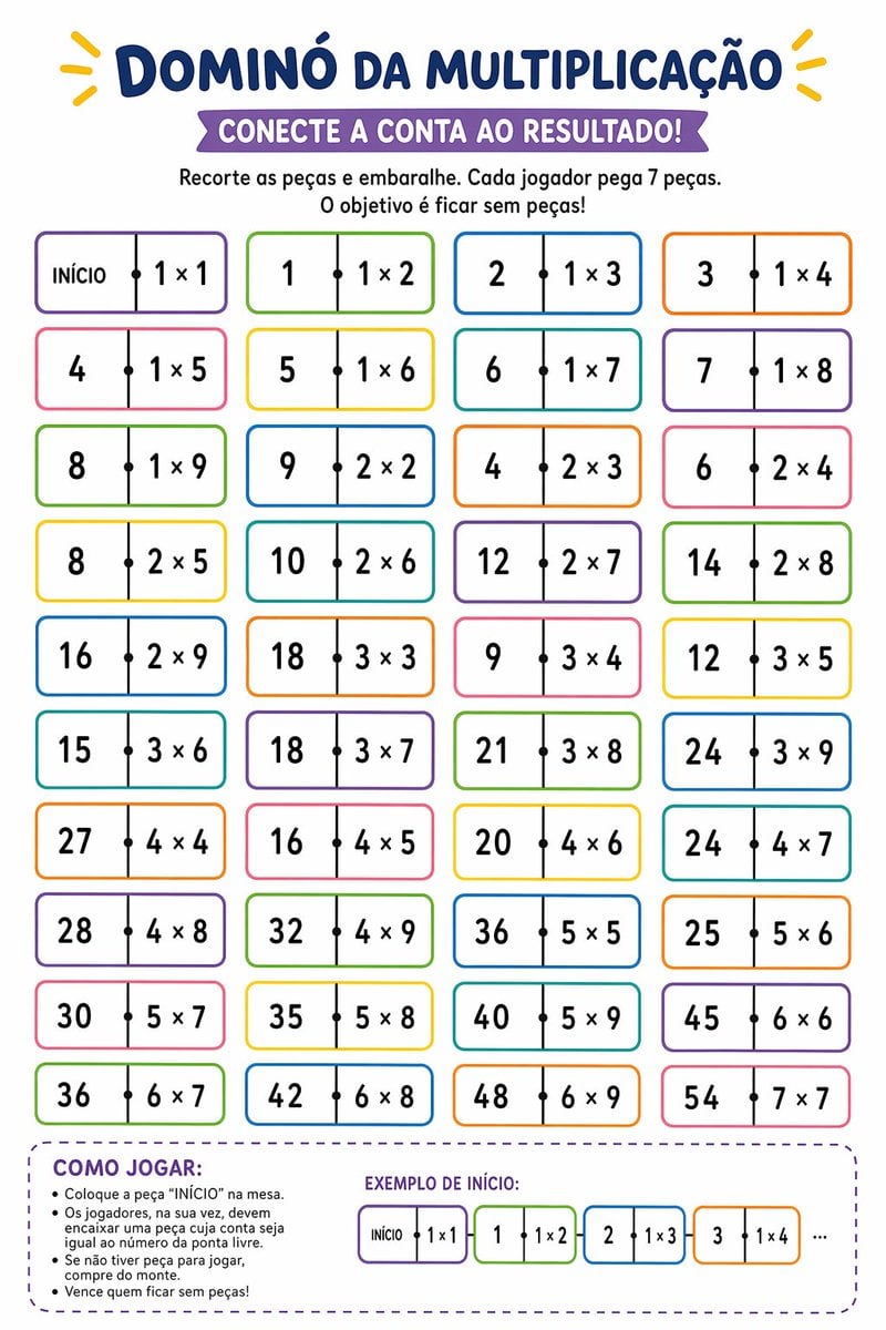 Printable Multiplication Domino Worksheet