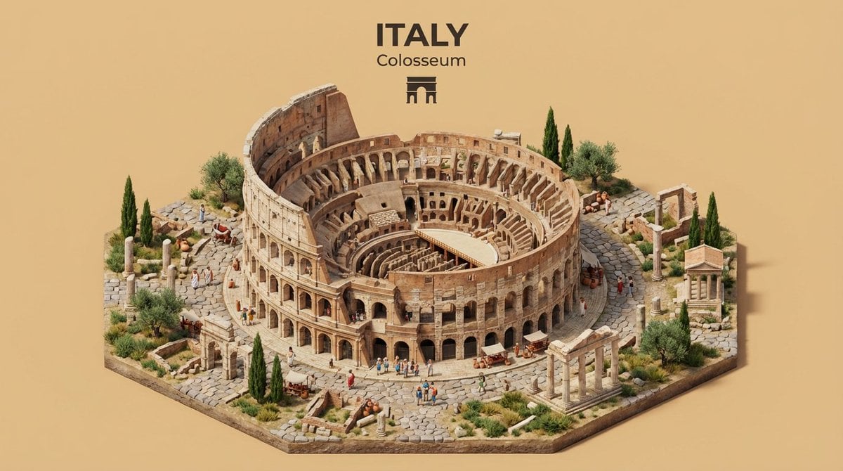 Create an isometric miniature 3D diorama representing the iconic