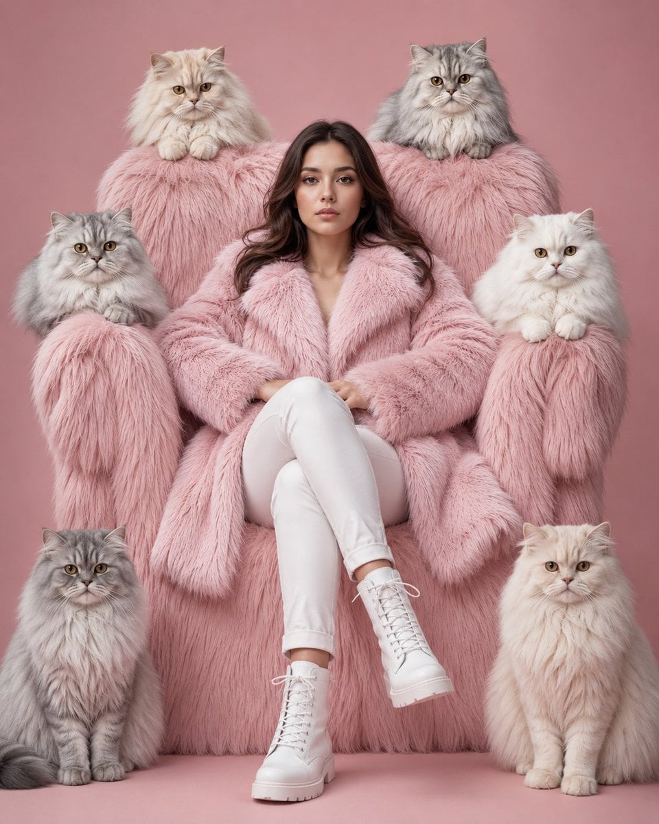 Luxury Fashion Editorial with Persian Cats