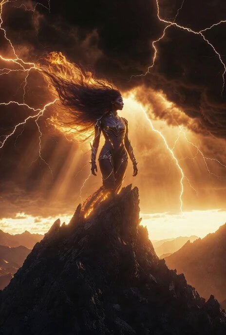 Cinematic Black Woman on Mountain at Golden Hour