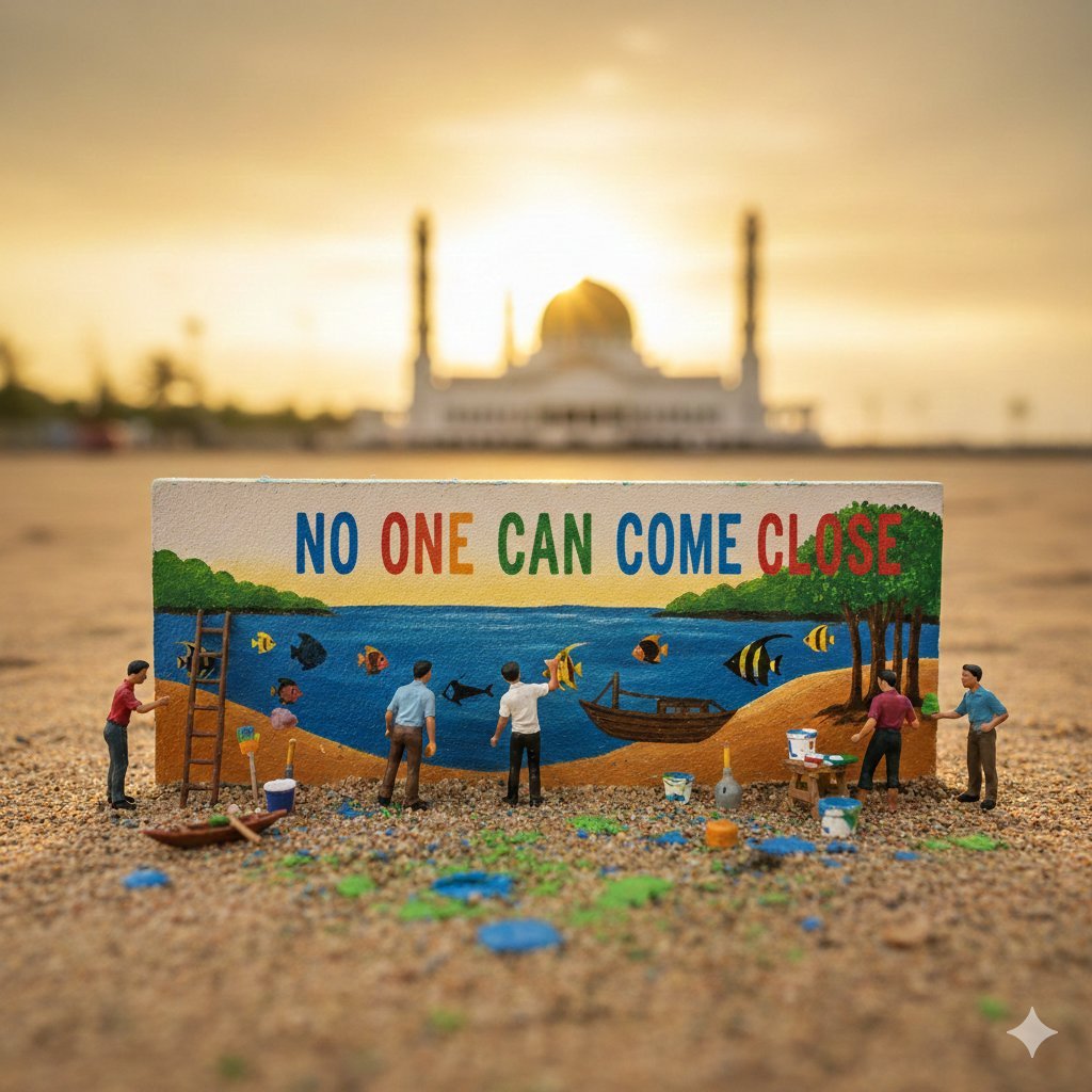 Artistic miniature diorama of youthful figurines collaboratively — AI image template example