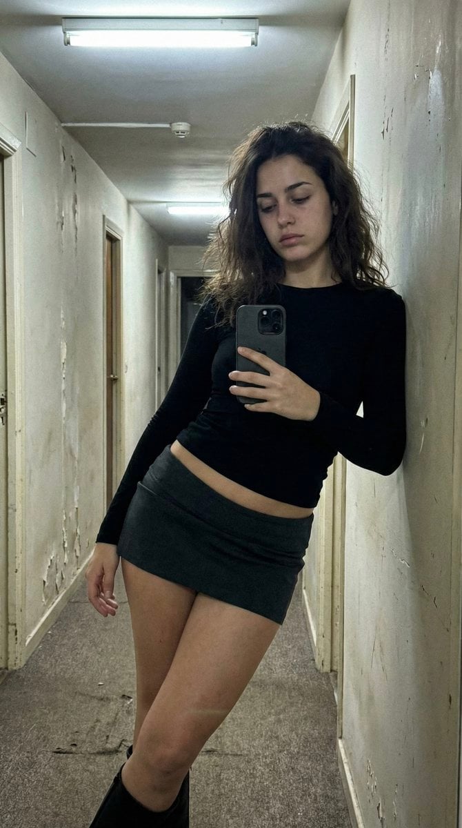 Ultra Photorealistic iPhone Selfie in an Empty Hallway