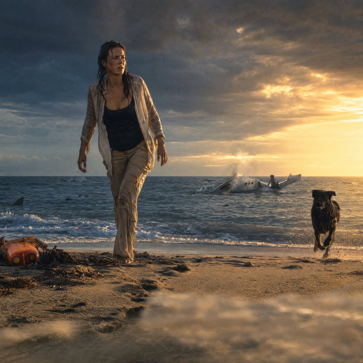 Cinematic Plane Crash Beach Survival reference image 1