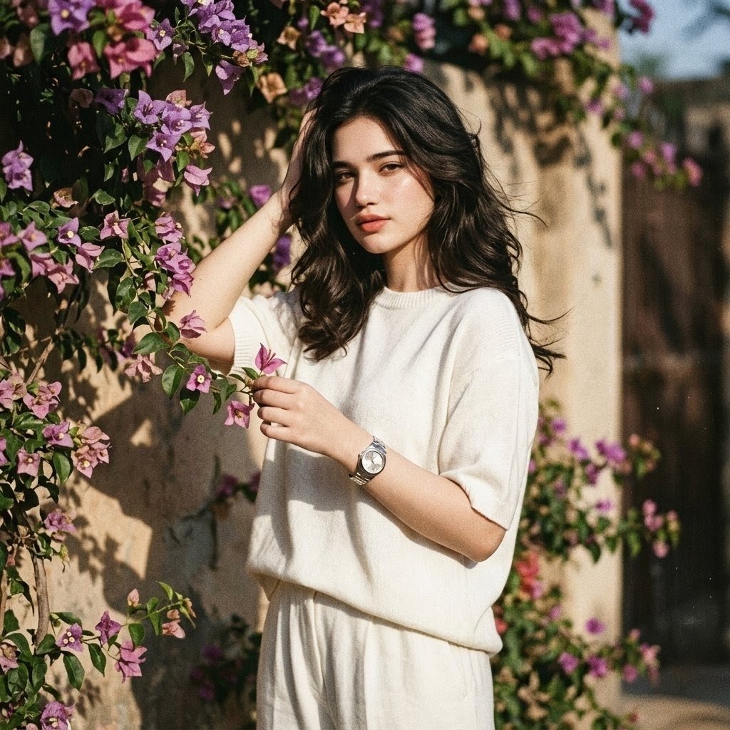 Retro Woman by Flowering Vine