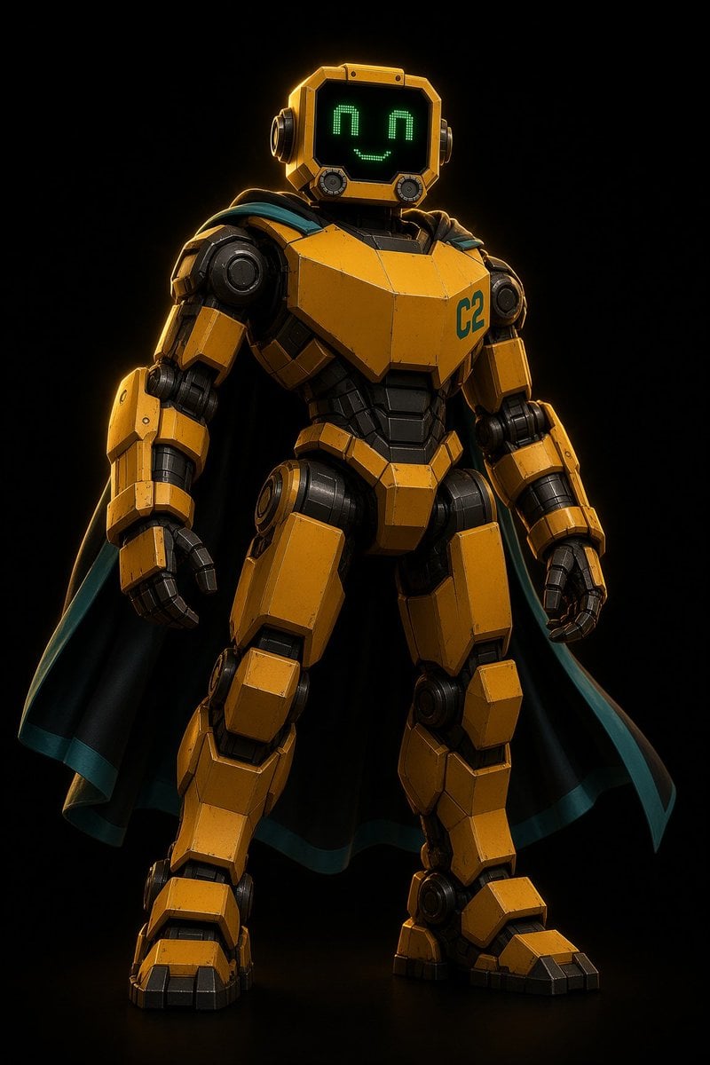 Heroic Yellow Robot with Cape — AI image template example