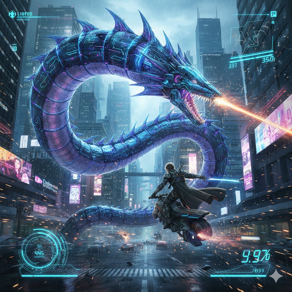 Nano Banana Pro Prompt: Final Fantasy Leviathan vs Player (Cyberpunk)