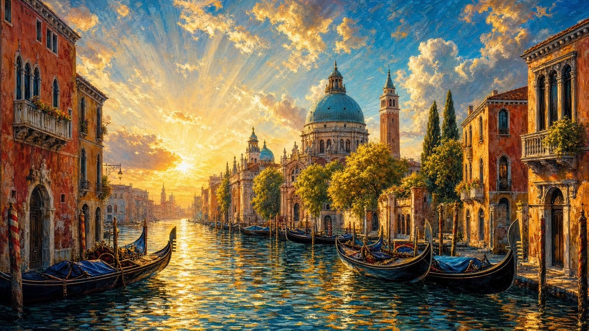 Venetian Canal Travel Poster Painting — AI image template example