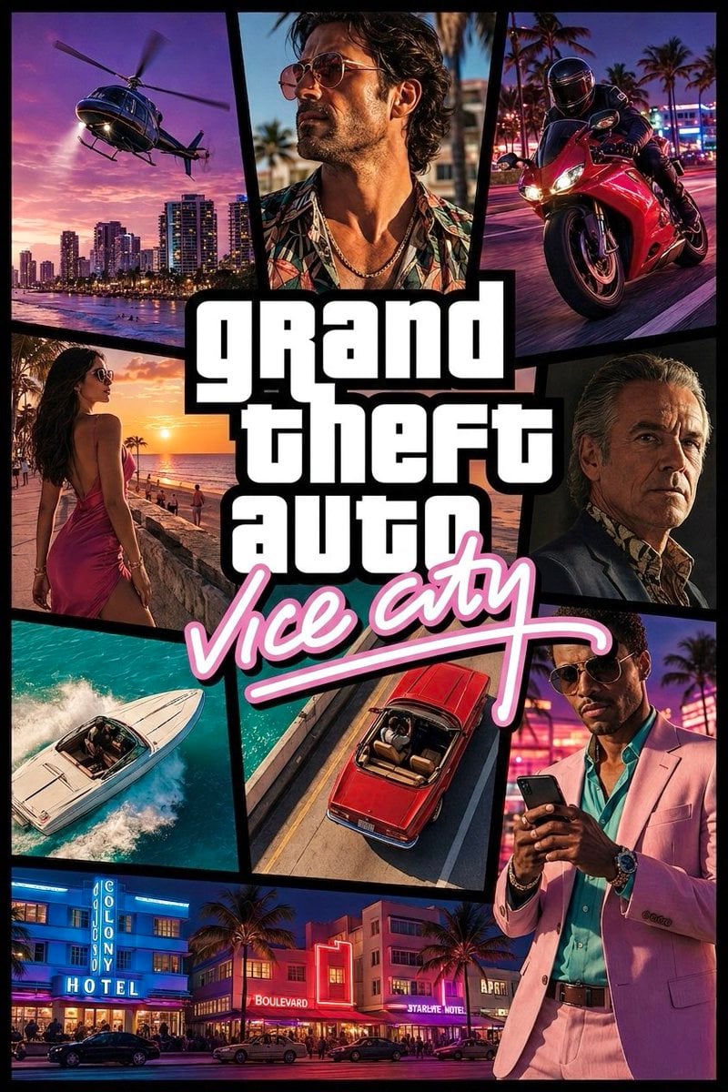 Photorealistic Vice City Cover Recreation — AI image template example