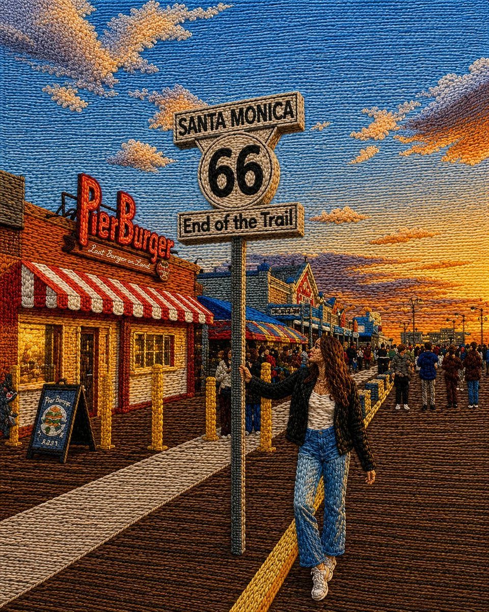 Embroidered Santa Monica Pier Photo
