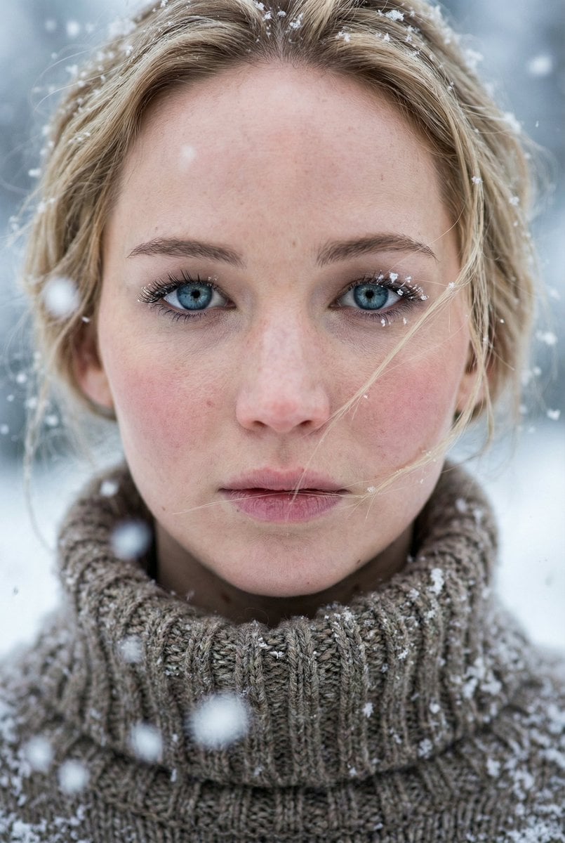 Ultra-Photorealistic Winter Portrait Macro Focus (Jennifer Lawrence)