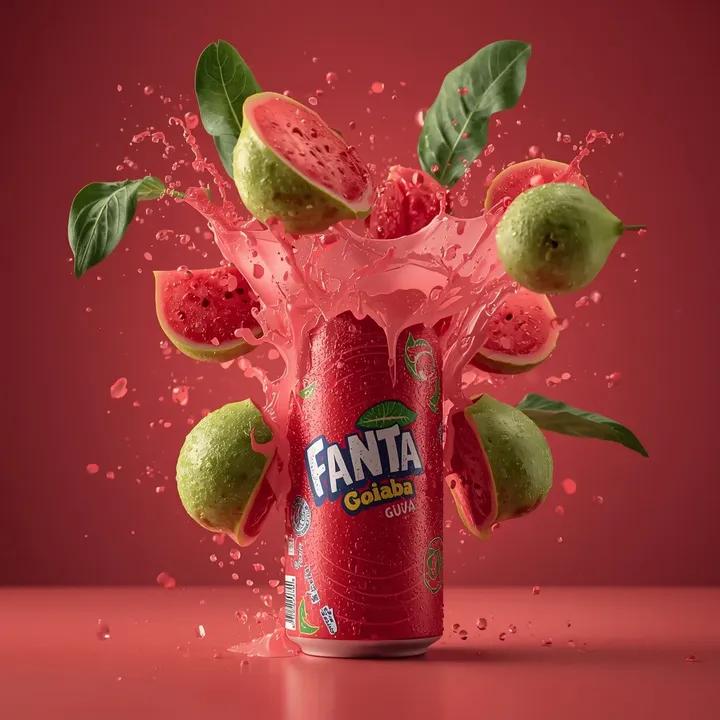 Exploding Fanta Goiaba Soda Can Product Shot