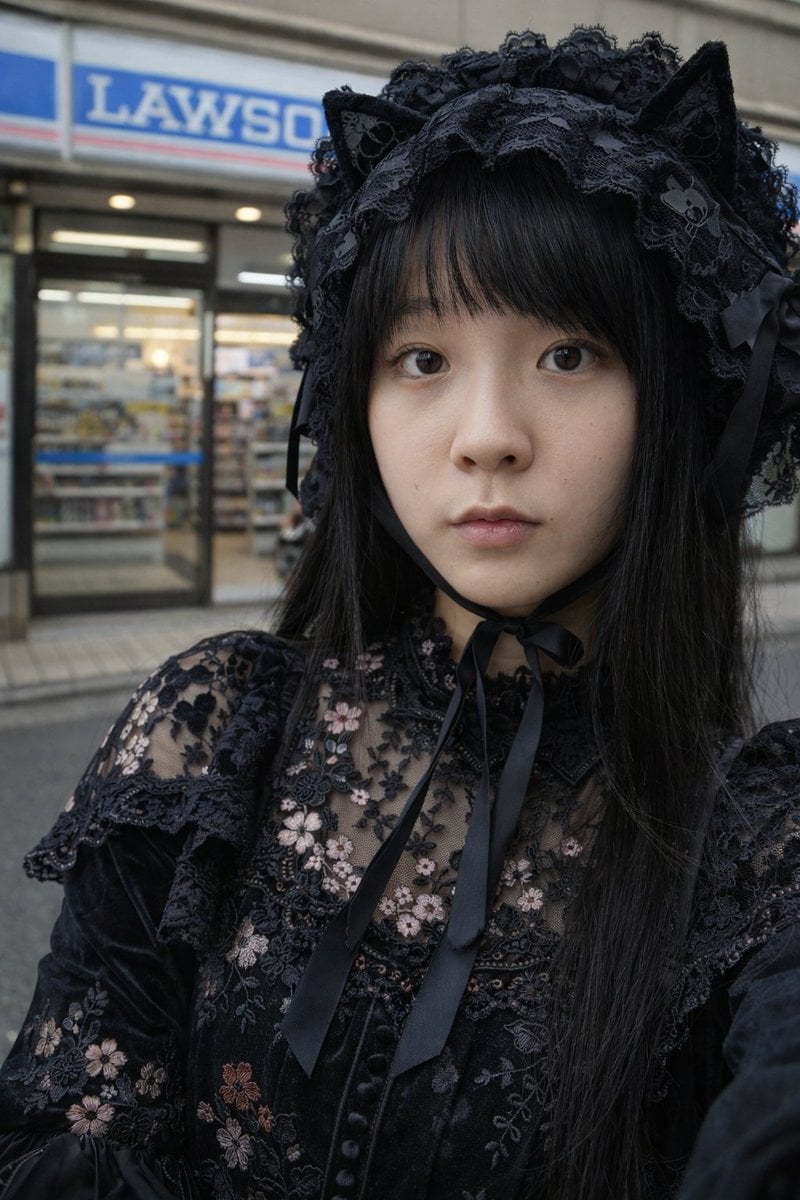Gothic Lolita Portrait at Convenience Store