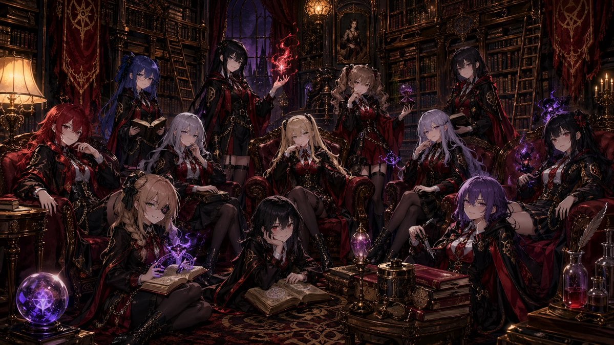 Gothic Anime Witch Library Ensemble