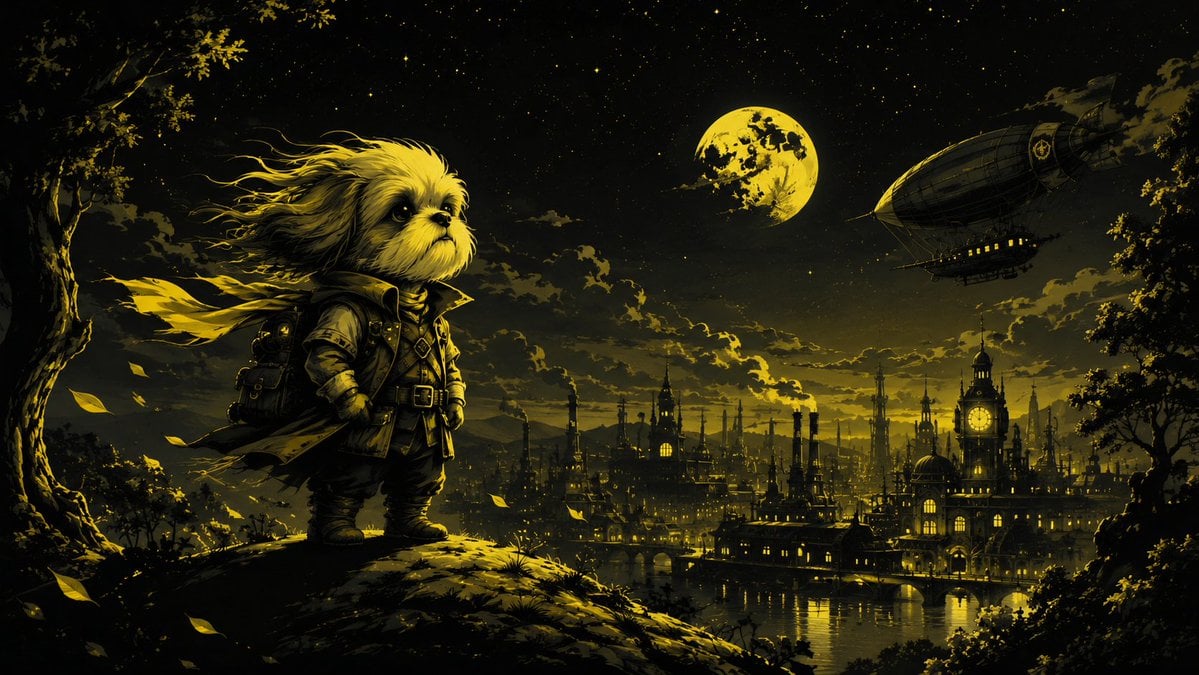 Steampunk Shih Tzu Moonlit City