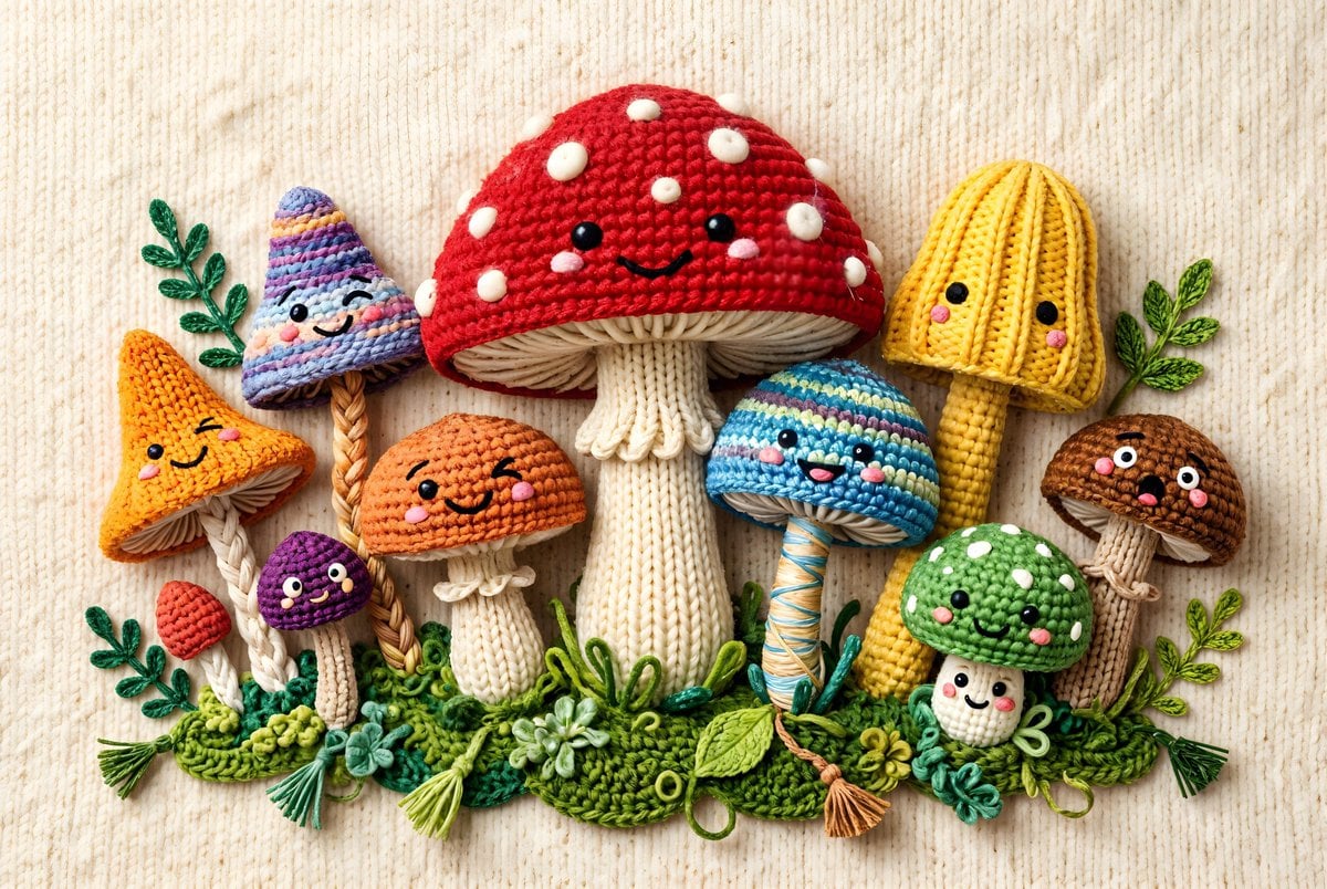 Whimsical Yarn Style Mushrooms — AI image template example