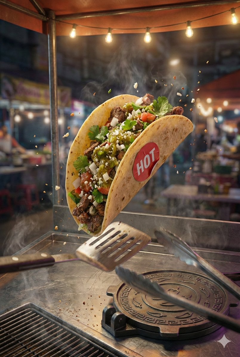 2 3 hyper-realistic, high-resolution poster featuring the attached taco