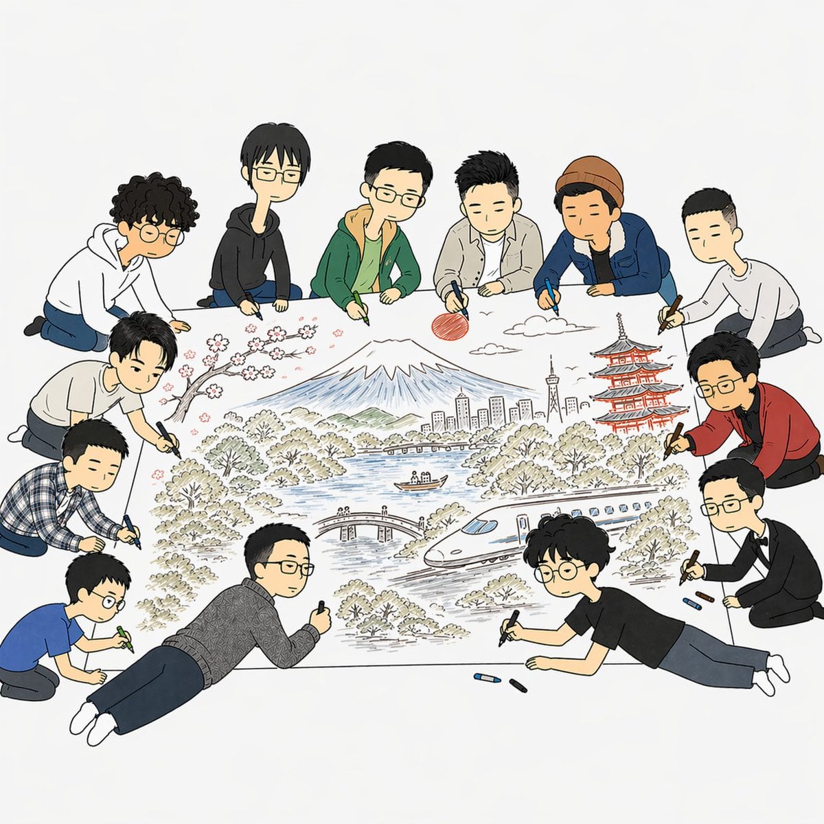 Team Drawing Japan Illustration