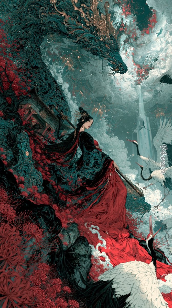 Dragon Empress in Crimson Robes — AI image template example